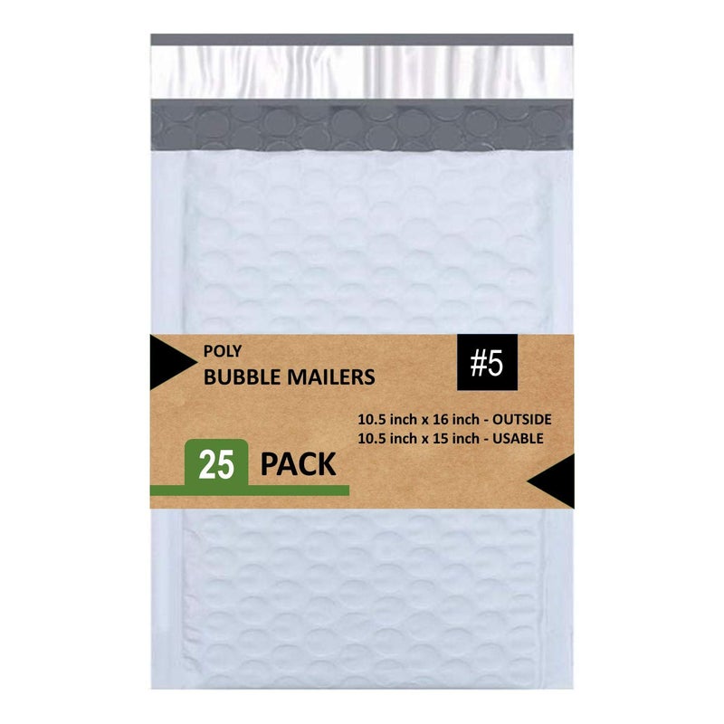 Sales4Less #5 Poly Bubble Mailers 10.5X16 inches Padded Envelope Mailer Waterproof Pack of 25, White - Image 1